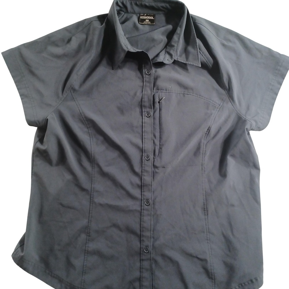 32 COOL Shirt Womens XL Gray Short Sleeve Button Up Collared Lightweight Top